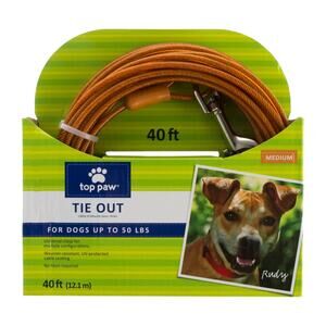 Top Paw‎ 40' Dog Tie Out Orange Medium Adjustable For Up to 50 lbs Outdoor NWT